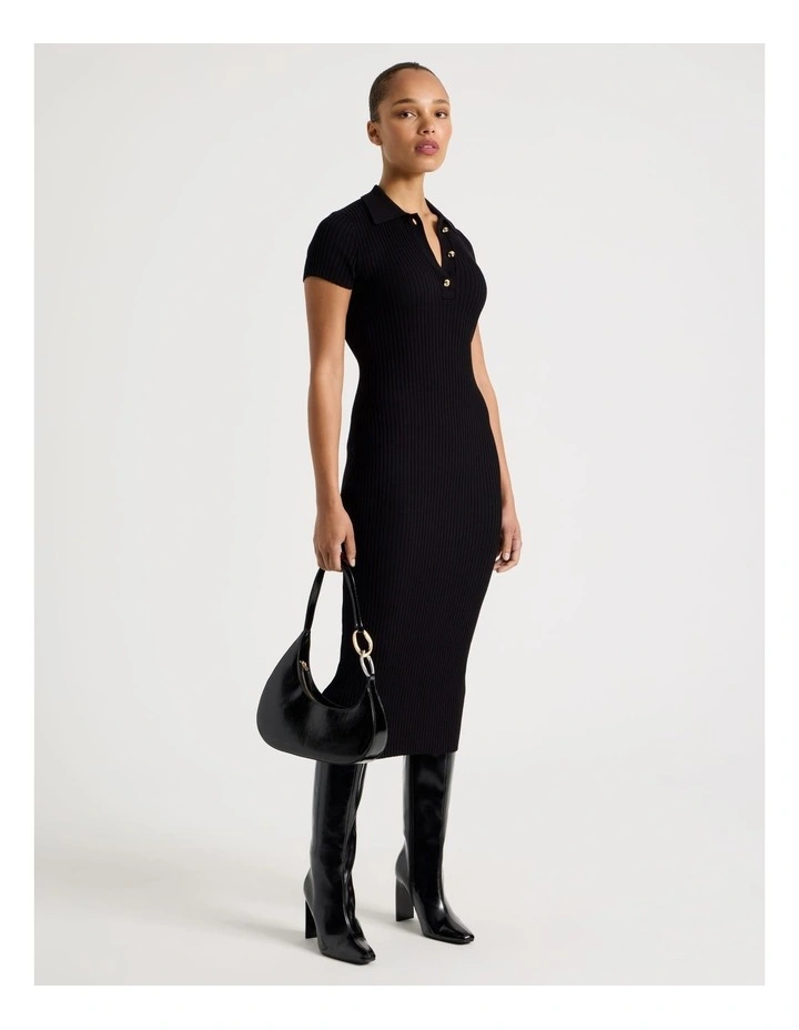 Button Down Knit Midi Dress in Black image 1