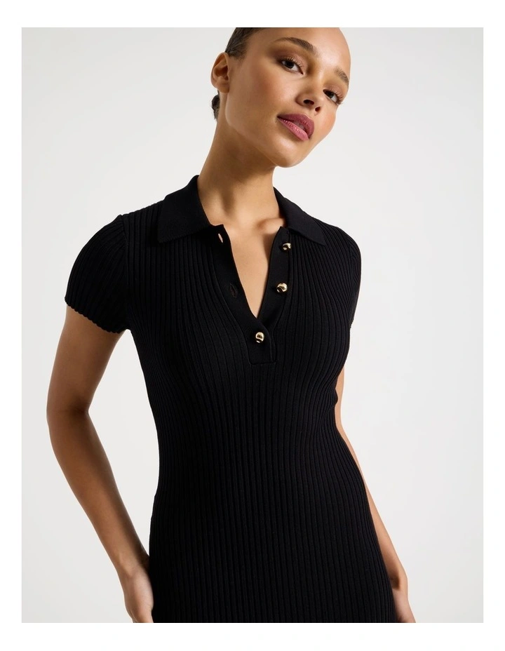 Button Down Knit Midi Dress in Black image 2
