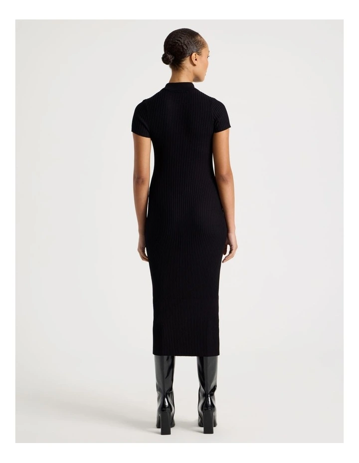 Button Down Knit Midi Dress in Black image 5