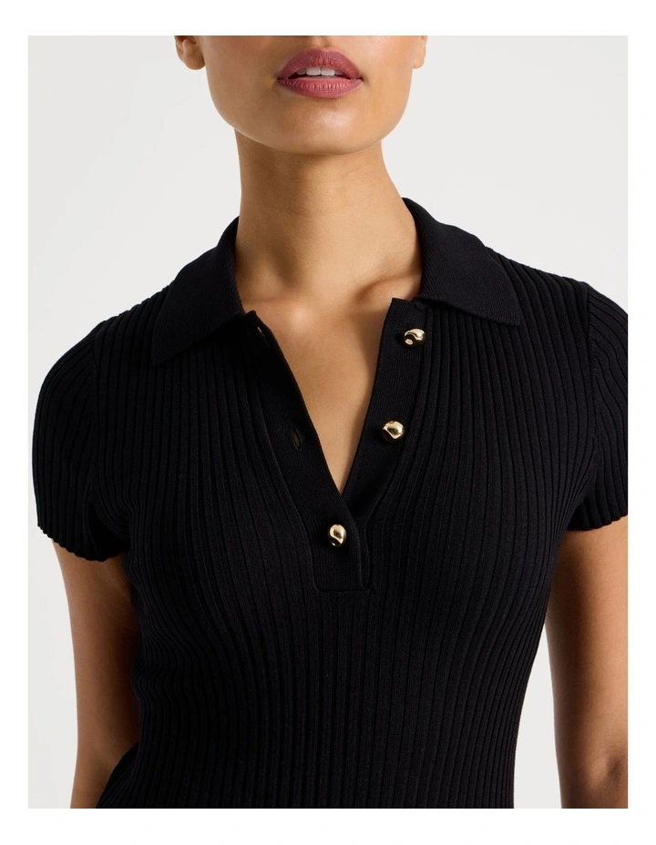 Button Down Knit Midi Dress in Black image 6