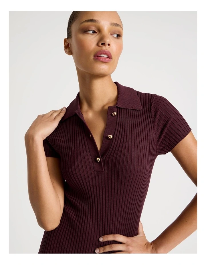 Button Down Knit Midi Dress in Wine image 2