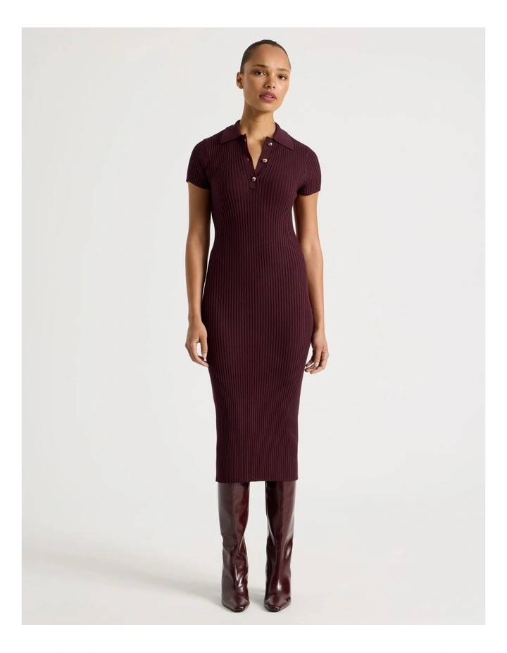 Button Down Knit Midi Dress in Wine image 3