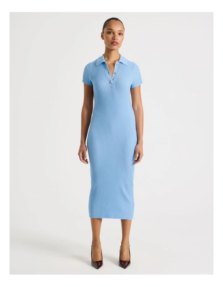 Button Down Knit Midi Dress in Light Blue image 1