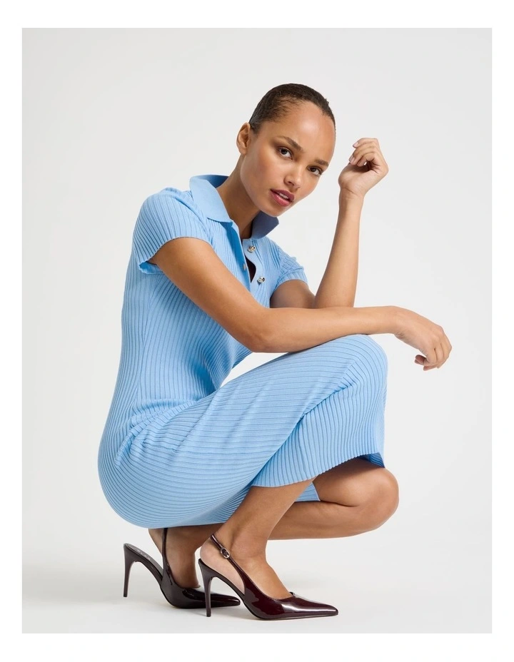 Button Down Knit Midi Dress in Light Blue image 2