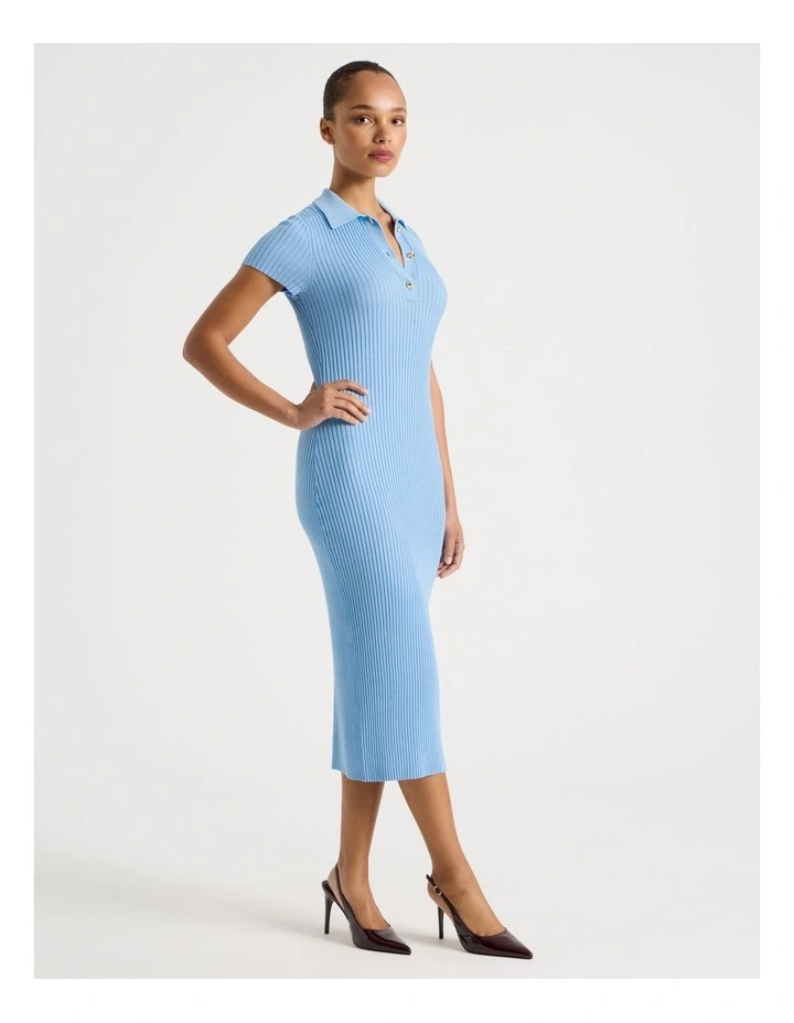 Button Down Knit Midi Dress in Light Blue image 3