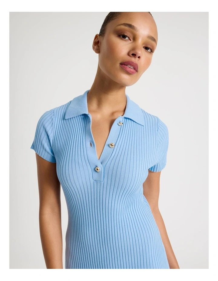 Button Down Knit Midi Dress in Light Blue image 4