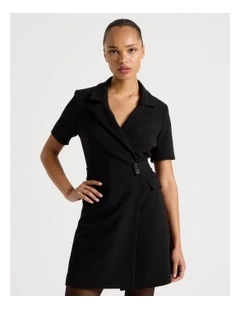 Short Sleeve Blazer Dress in Black
