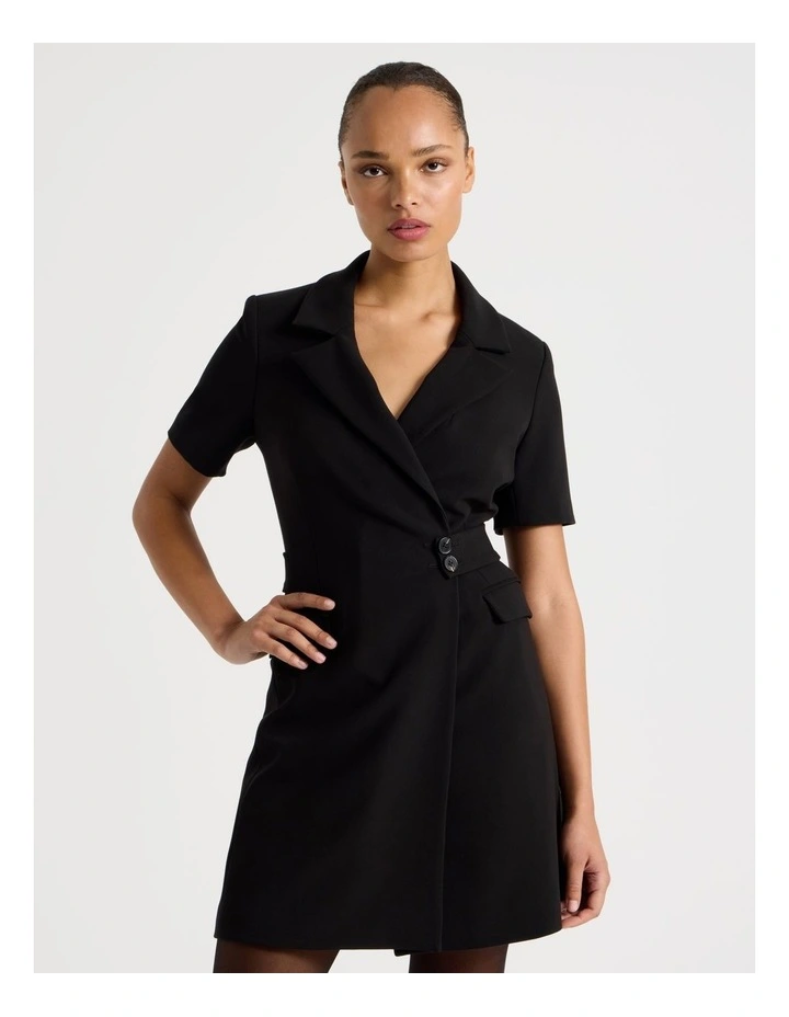 Short Sleeve Blazer Dress in Black image 1