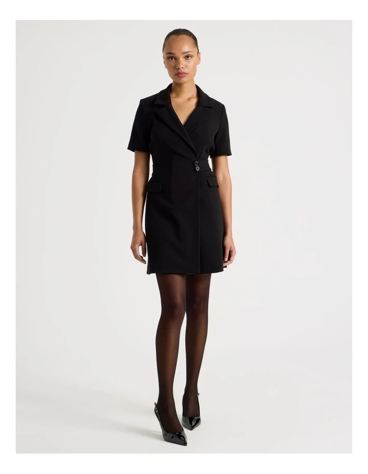Short Sleeve Blazer Dress in Black image 2