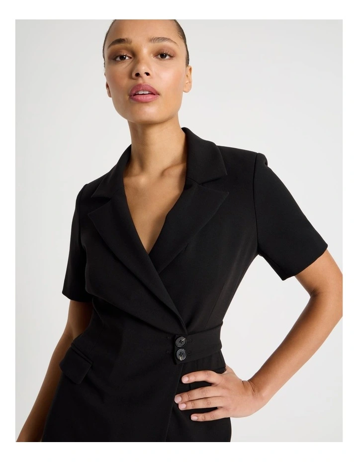 Short Sleeve Blazer Dress in Black image 3