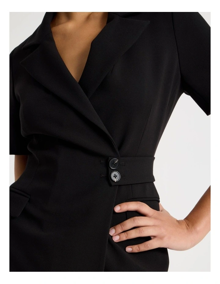 Short Sleeve Blazer Dress in Black image 4