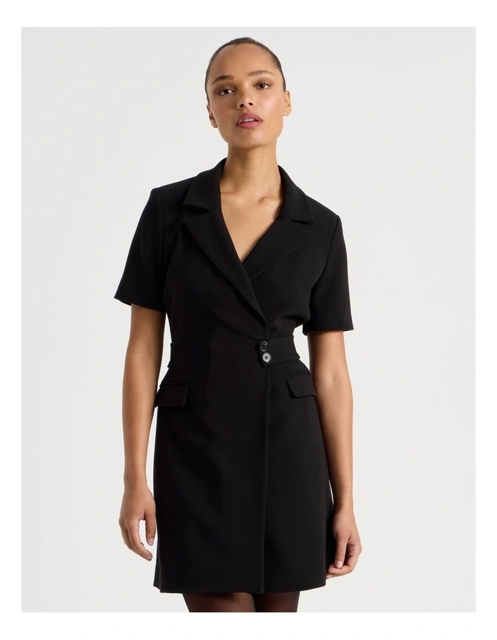 Short Sleeve Blazer Dress in Black image 5