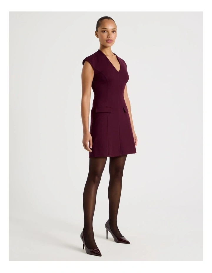 Ponte Short Sleeve Mini Dress in Wine image 1