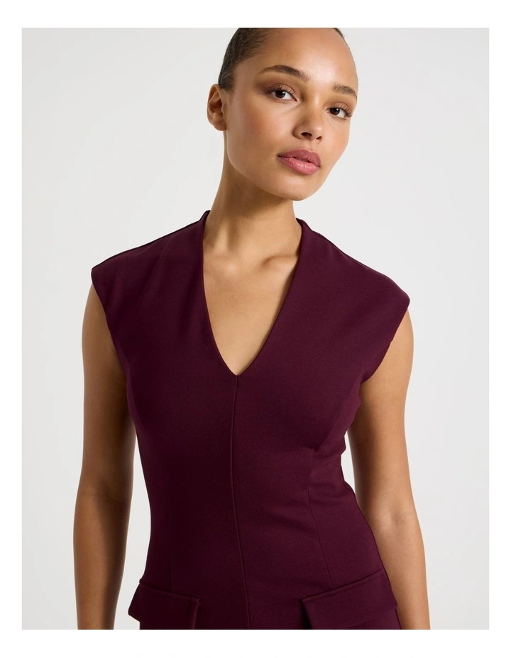 Ponte Short Sleeve Mini Dress in Wine image 3