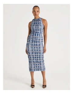 Halter Neck Ruched Maxi Dress in Blue