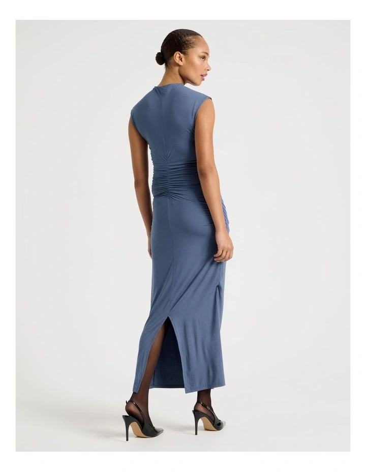 Drape Jersey Ruched Midi Dress in Dusty Blue image 4