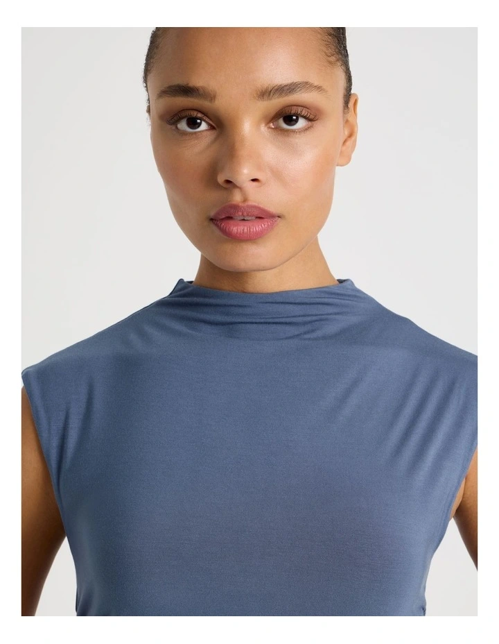 Drape Jersey Ruched Midi Dress in Dusty Blue image 5