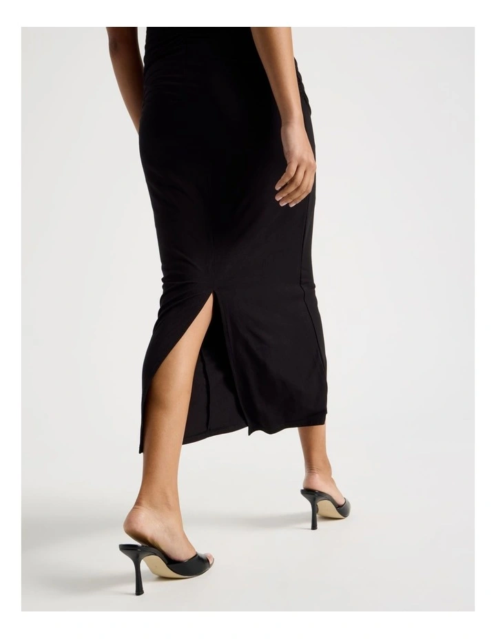 Drape Jersey Ruched Midi Dress in Black image 4