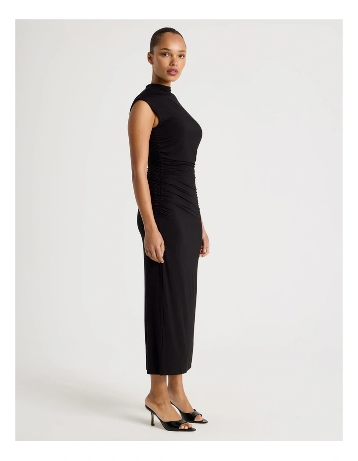 Drape Jersey Ruched Midi Dress in Black image 5