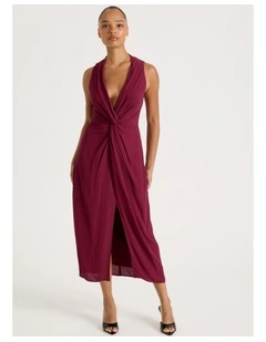 Tie Waist Sleeveless Dress in Rouge