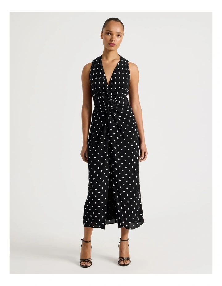 Tie Waist Sleeveless Dress in Black/White image 1