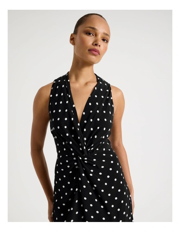 Tie Waist Sleeveless Dress in Black/White image 2