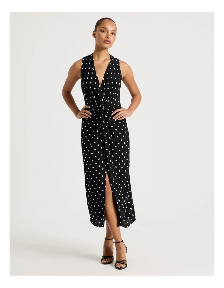 Tie Waist Sleeveless Dress in Black/White image 5