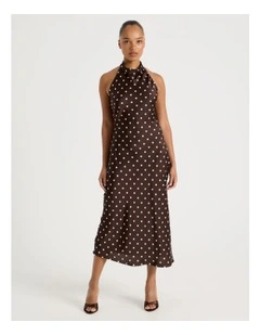 Satin Halter Neck Maxi Dress in Dark Brown