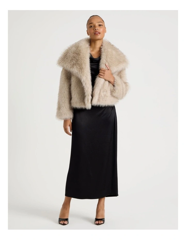 Satin Ruched Asymmetrical Midi Dress in Black image 2