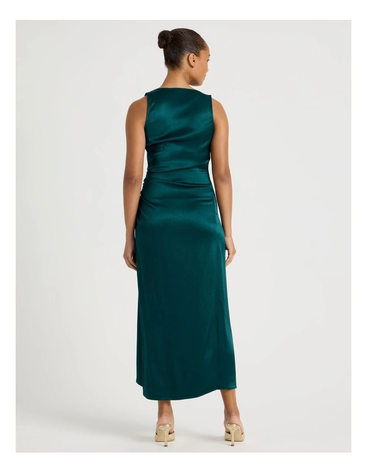 Satin Ruched Asymmetrical Midi Dress in Teal image 6