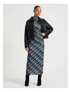 Jersey Long Sleeve Midi Dress in Atlantic Check