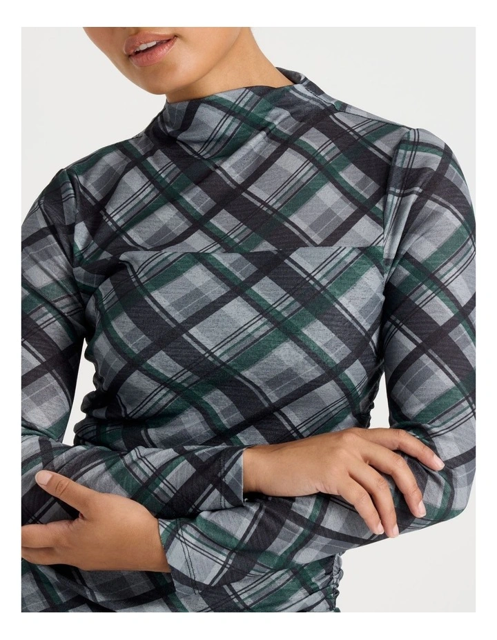 Jersey Long Sleeve Midi Dress in Atlantic Check image 4