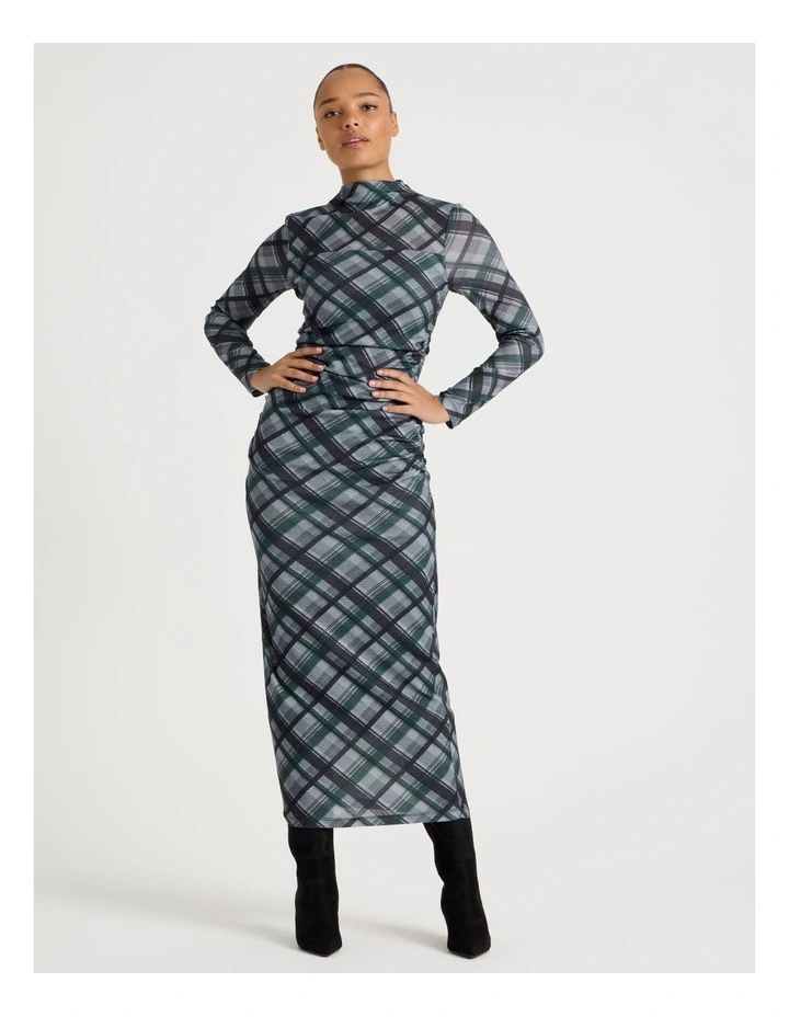 Jersey Long Sleeve Midi Dress in Atlantic Check image 5