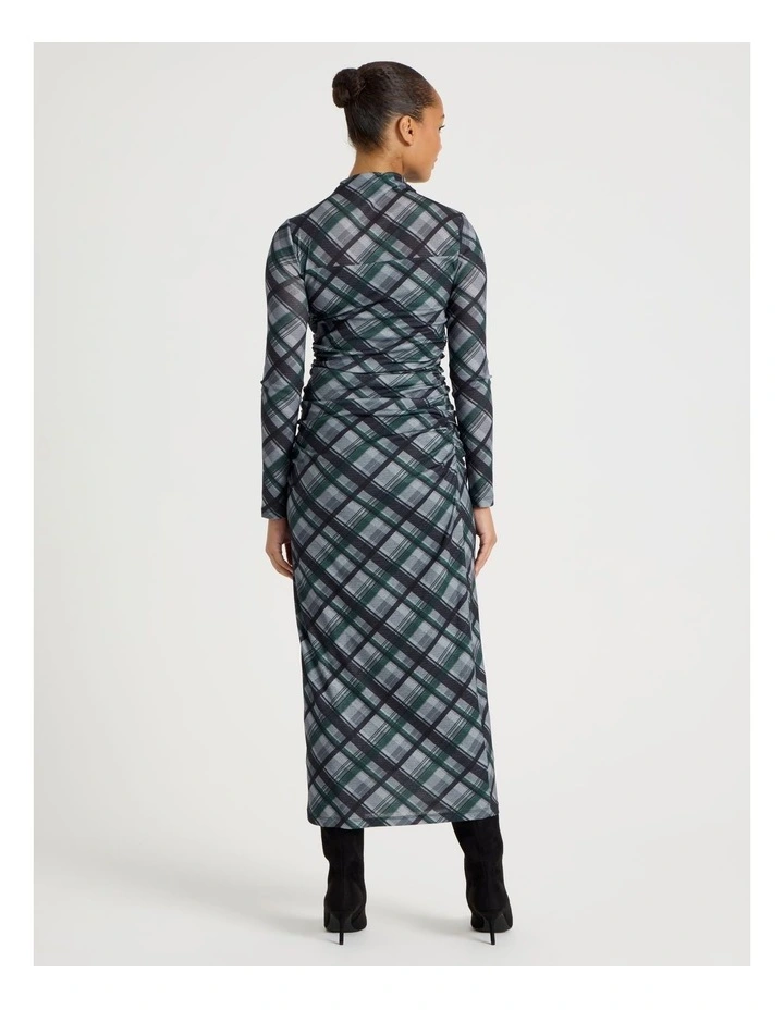 Jersey Long Sleeve Midi Dress in Atlantic Check image 6