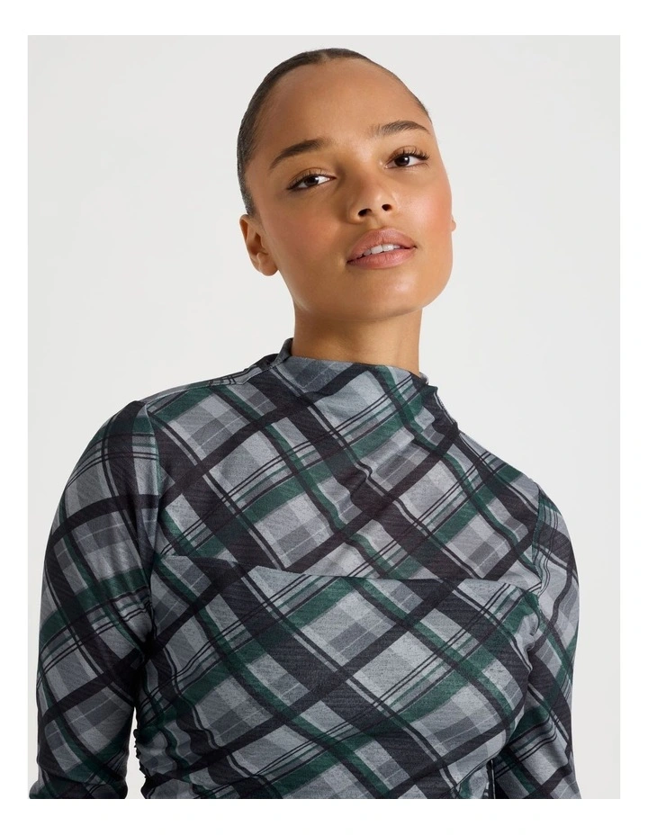 Jersey Long Sleeve Midi Dress in Atlantic Check image 7