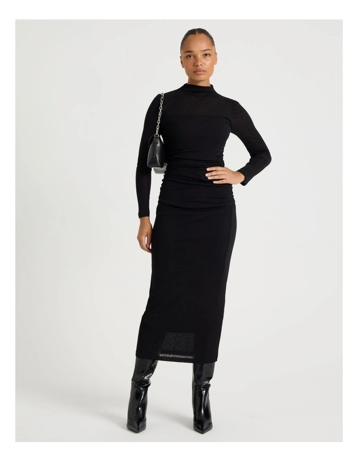 Jersey Long Sleeve Midi Dress in Black image 1