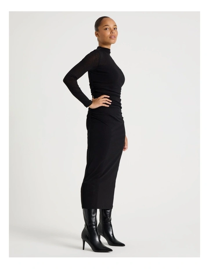 Jersey Long Sleeve Midi Dress in Black image 3