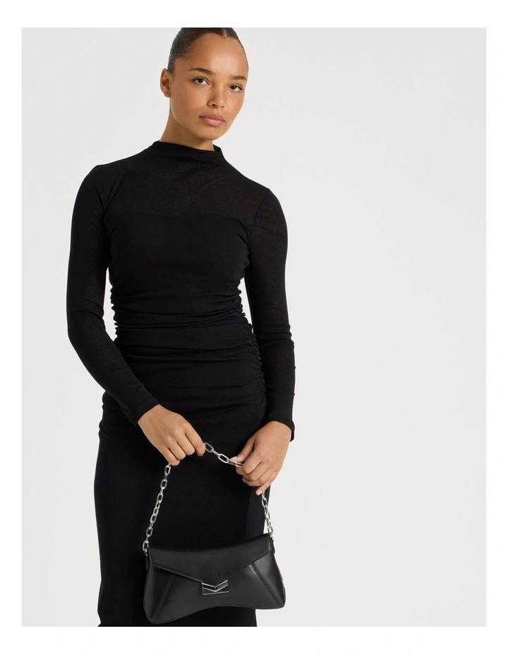 Jersey Long Sleeve Midi Dress in Black image 4