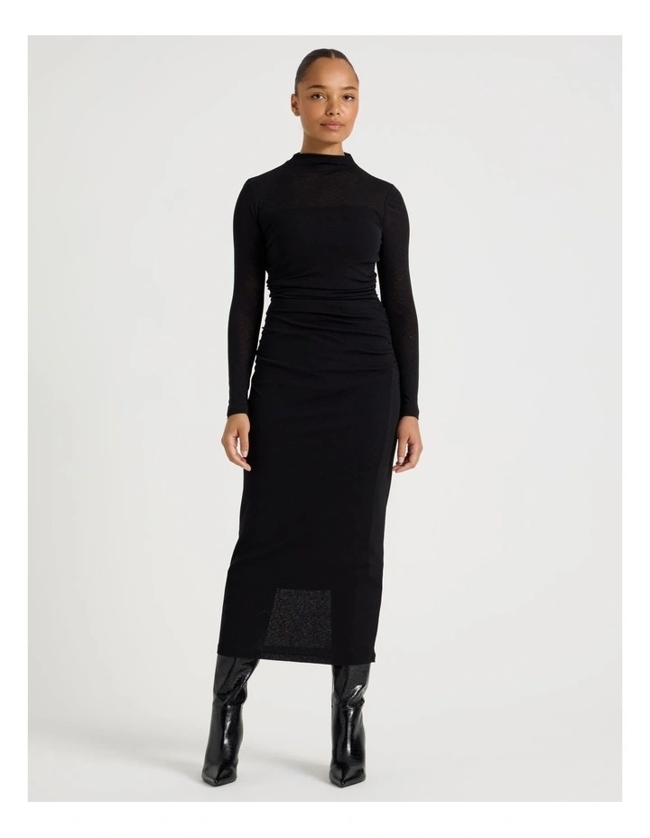 Jersey Long Sleeve Midi Dress in Black image 5