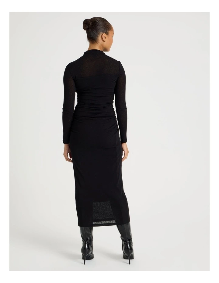 Jersey Long Sleeve Midi Dress in Black image 6