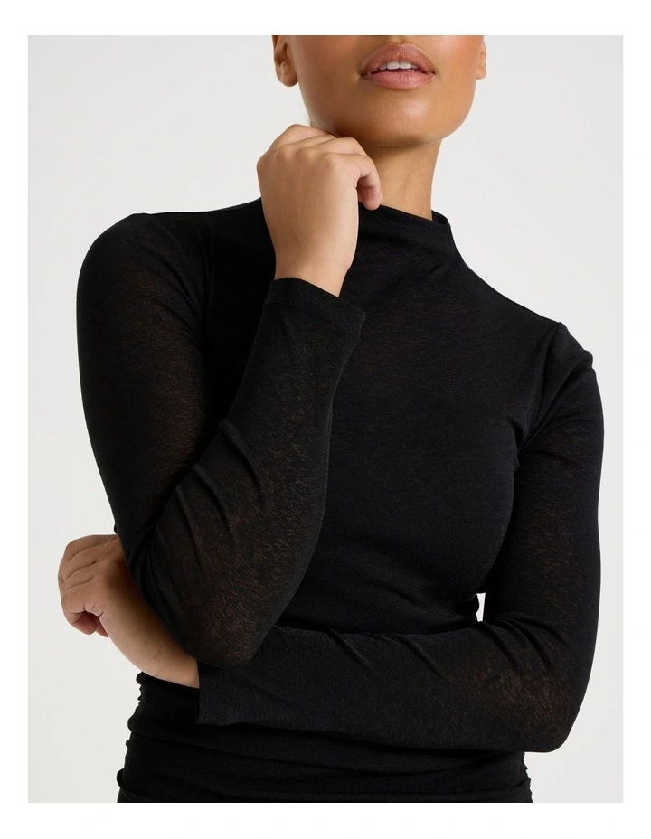 Jersey Long Sleeve Midi Dress in Black image 7