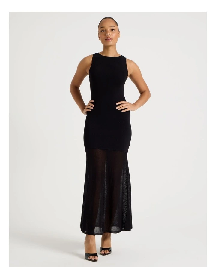Sheer Skirt Knit Midi Dress in Black image 2