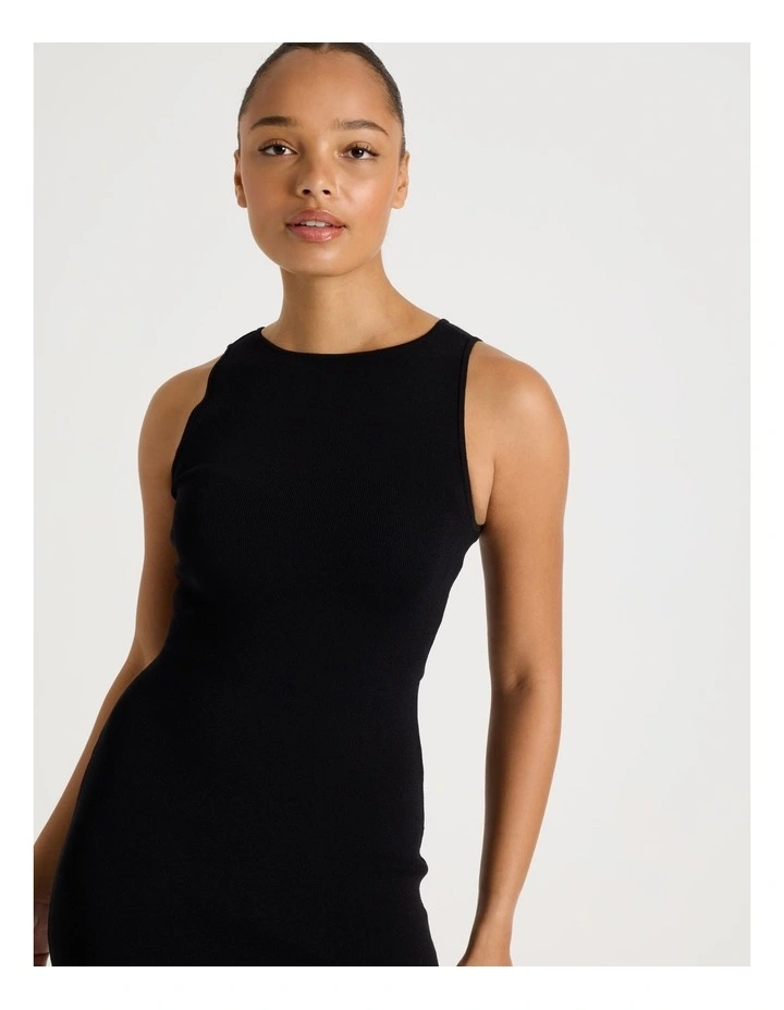 Sheer Skirt Knit Midi Dress in Black image 3