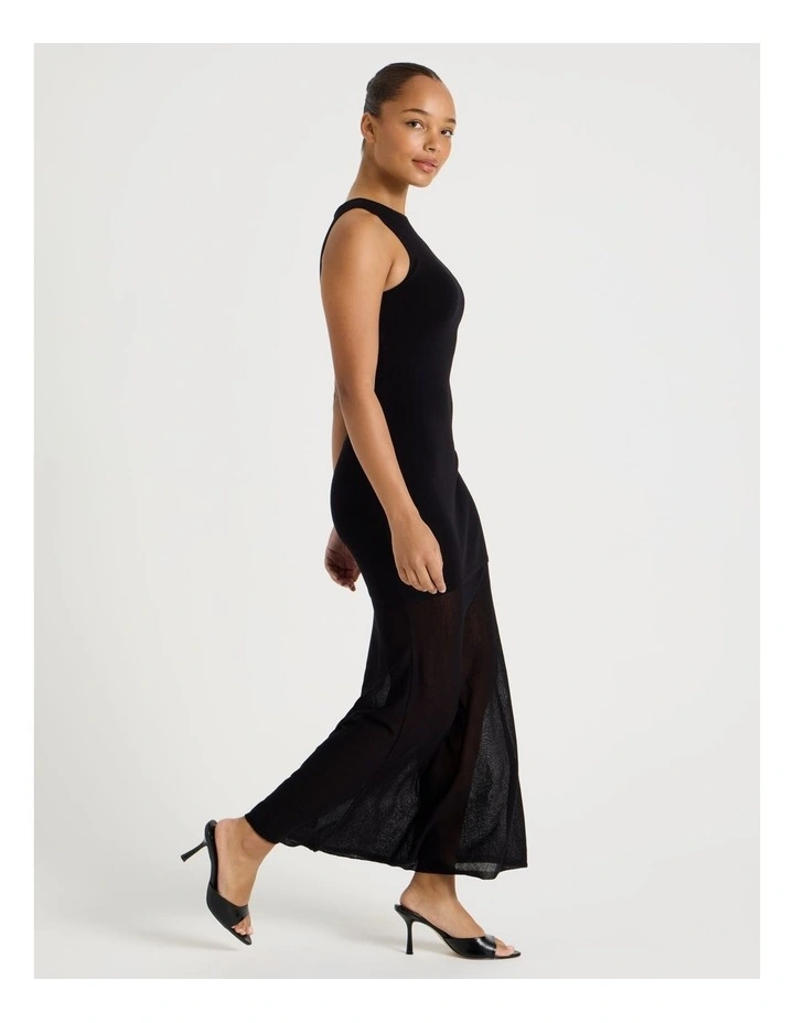 Sheer Skirt Knit Midi Dress in Black image 4