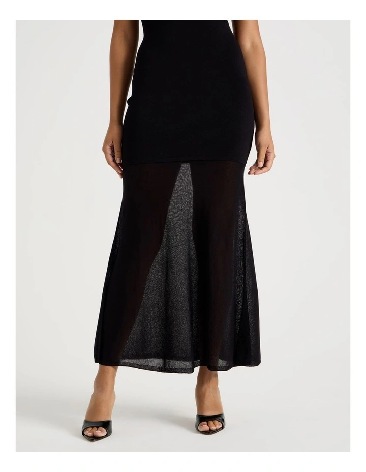 Sheer Skirt Knit Midi Dress in Black image 6
