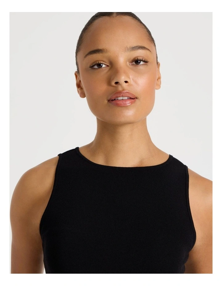 Sheer Skirt Knit Midi Dress in Black image 7