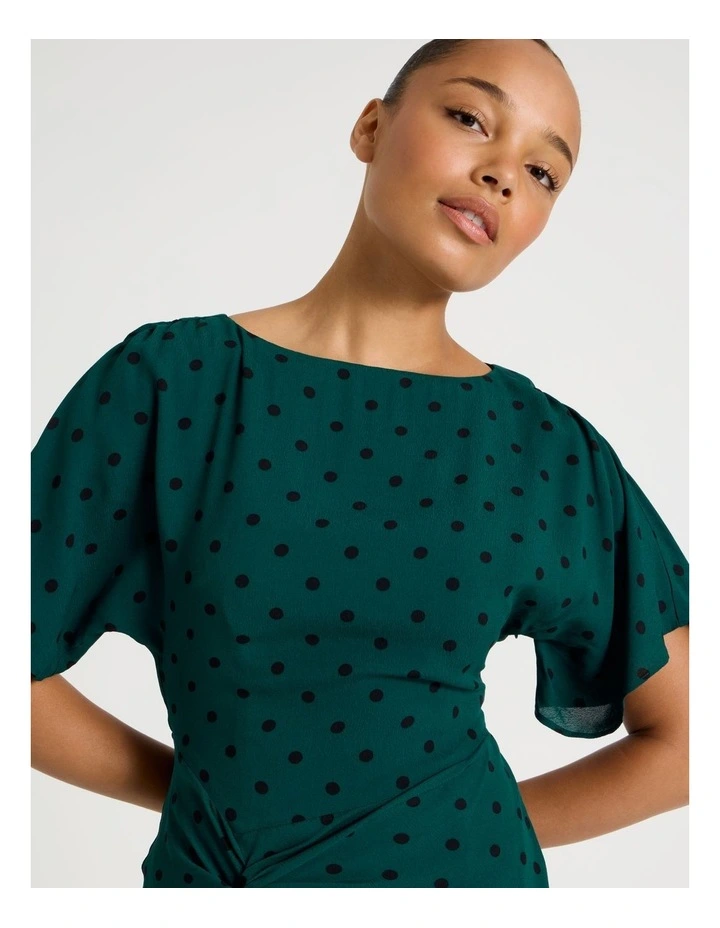 Gathered Detail Midi Dress in Atlantic and Black Spot Print image 4