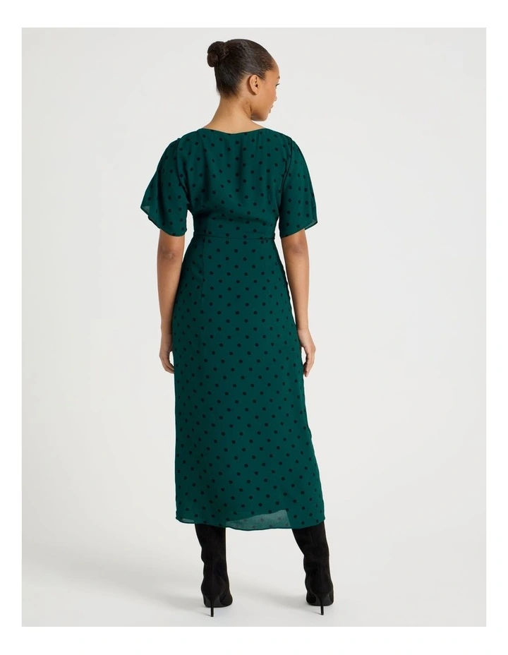 Gathered Detail Midi Dress in Atlantic and Black Spot Print image 6