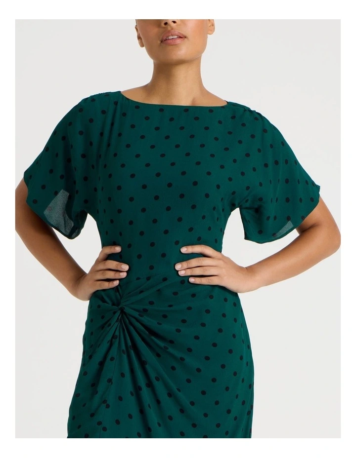 Gathered Detail Midi Dress in Atlantic and Black Spot Print image 7
