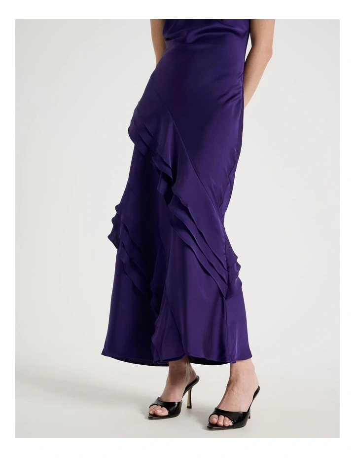 Satin Ruffle Maxi Dress in Purple image 2